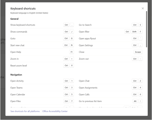 Showing keyboard shortcuts